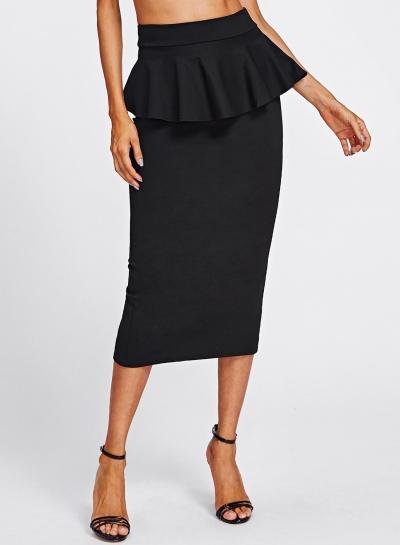 Oasap Black High Waist Flounce Hem Midi Skirt