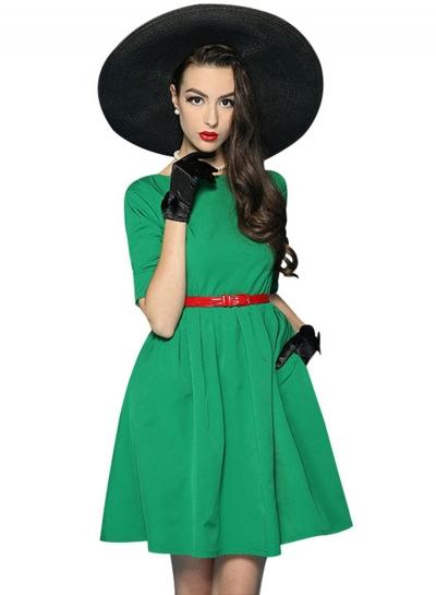 Oasap Fashion Solid Half Sleeve A-line Party Dress