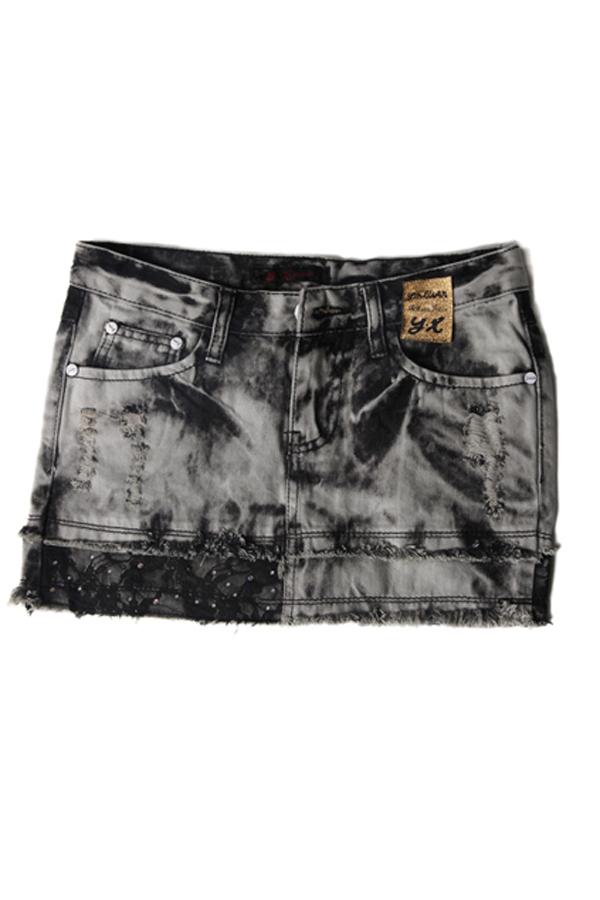 Oasap Lace Embellished Denim Skirt