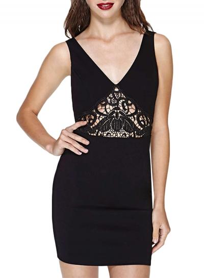 Oasap Women's Chic Floral Lace Paneled V Neck Bodycon Dress