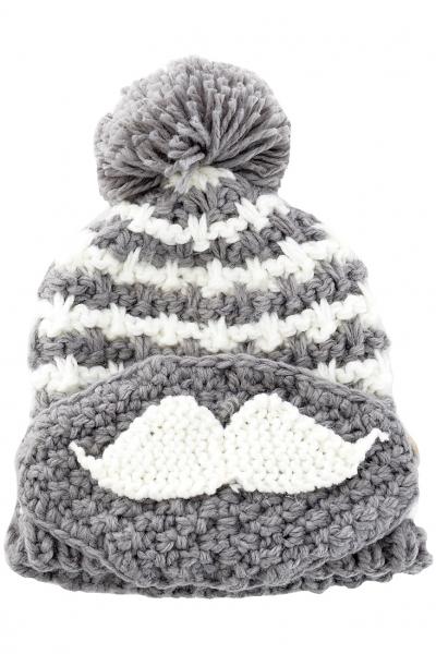 Oasap Warm Striped Pompons Mouth-muffle Knit Beanie