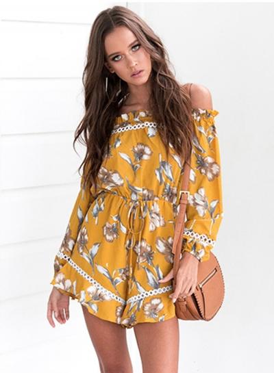 Oasap Slash Neck Floral Print Hollow Out Romper