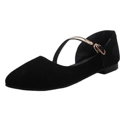 Oasap Pointed Toe Solid Color Buckle Strap Flat Shoes