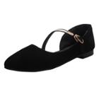 Oasap Pointed Toe Solid Color Buckle Strap Flat Shoes