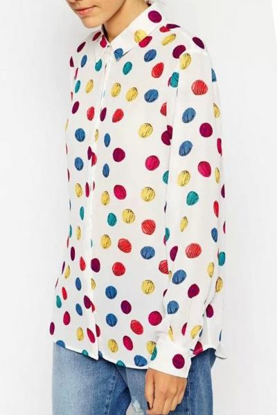 Oasap Colorful Dotted Print Button Down Shirt