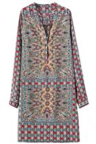 Oasap Long Sleeve Geo Print Loose Dress