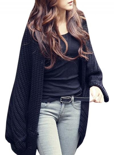 Oasap Women's Casual Solid Color Ribbed Knit Open Front Cardigan