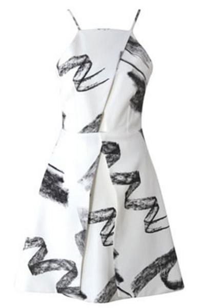 Oasap Wome's Chic Print Spaghetti Strap Front Cut Out A Line Dress