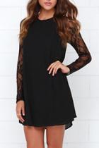 Oasap Elegant Black Lace Paneled High Low Chiffon Dress