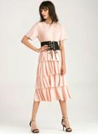 Oasap Short Sleeve Cascading Ruffle Dress With Belt