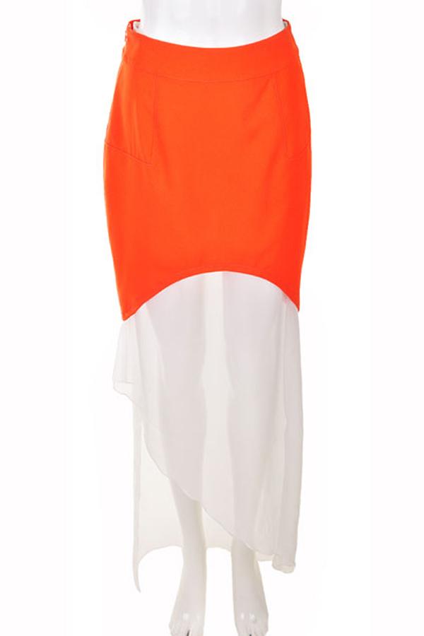 Oasap Color Block Slanting Hemline High Waist Skirt