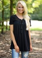 Oasap Fashion Short Sleeve Lace-up Pullover Tee