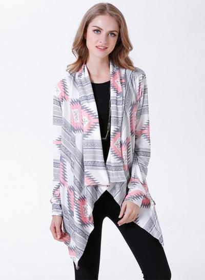 Oasap Fashion Long Sleeve Open Front Printed Irregular Cardigan