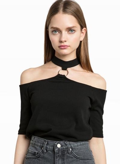 Oasap Fashion Choker Off Shoulder Short Sleeve Tee