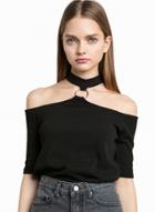 Oasap Fashion Choker Off Shoulder Short Sleeve Tee