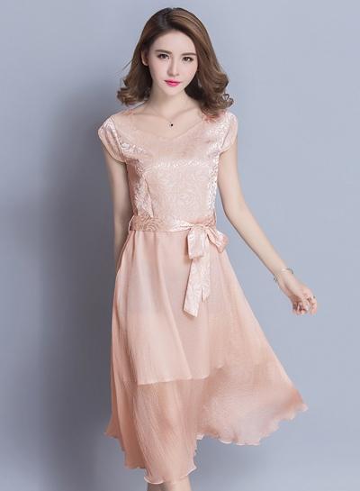 Oasap V Neck Sleeveless Bow Waist Party Dress
