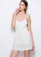Oasap Spaghetti Strap Lace Patchwork Drawstring Waist Dress