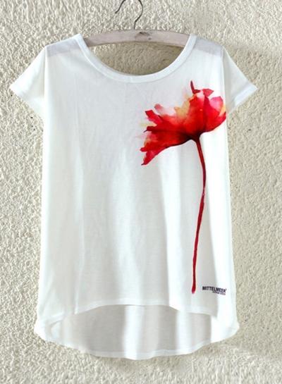 Oasap Floral Printed High Low Short Sleeve Tee