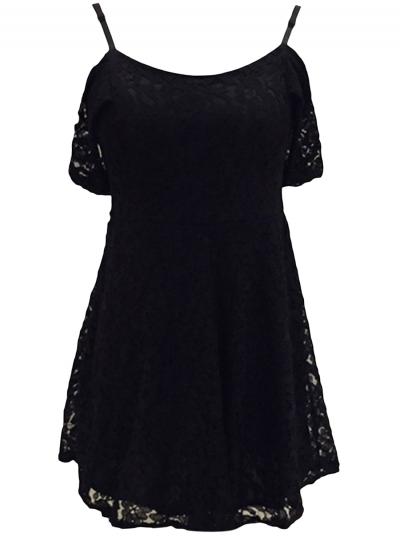 Oasap Women's Sweet Floral Lace Crochet Open Shoulder Trapeze Dress