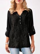 Oasap Fashion V Neck Long Sleeve Lace Panel Pullover Blouse