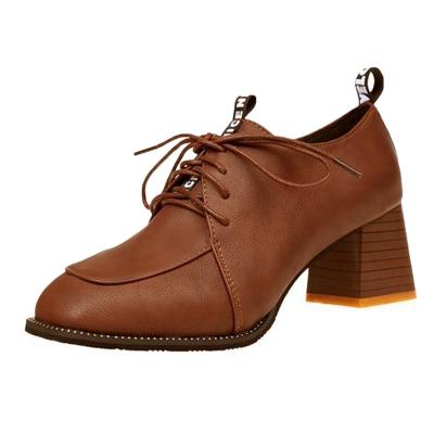 Oasap Fashion Square Toe Lace Up Block Heels Shoes