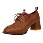 Oasap Fashion Square Toe Lace Up Block Heels Shoes