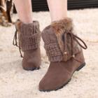 Oasap Faux Fur Round Toe Wedge Heels Yarn Boots