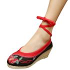 Oasap Floral Embroidery Ankle Lace-up Wedge Heels Old Beijing Shoes