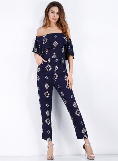 Oasap Fashion Off Shoulder Short Sleeve Ruffle Jumpsuit