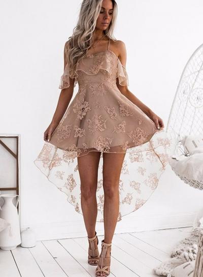 Oasap Sexy Lace Spaghetti Strap Off The Shoulder Irregular A-line Dress