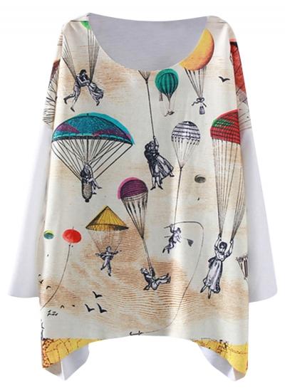 Oasap Women Fire Balloon Graphic Round Neck Knit Tee