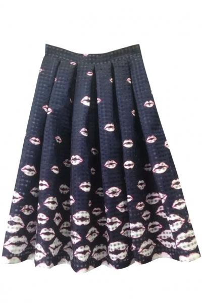 Oasap Hot Lips Print Mesh Allover Skirt