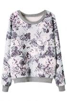 Oasap Textured Grey Graphic Floral Sweatshirt