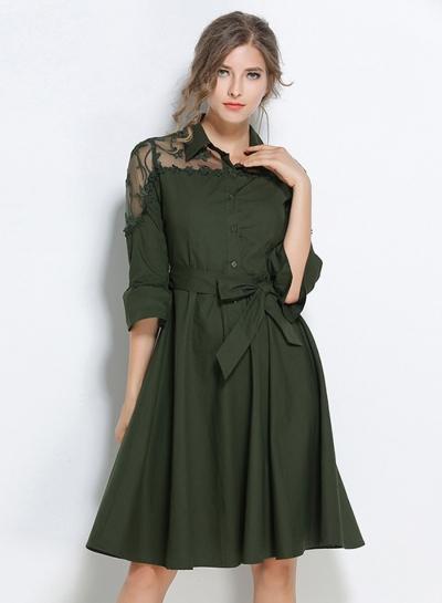 Oasap Fashion Mesh Embroidered Shirt Dress With Belt