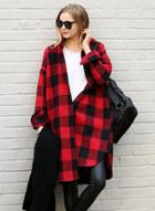 Oasap Casual Long Sleeve Plaid Loose Button Down Shirt