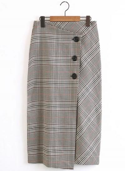 Oasap High Waist Plaid Single Breasted Skirt