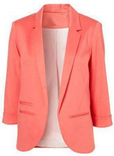 Oasap Turn Down Collar Long Sleeve Solid Color Blazer