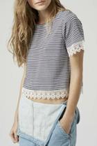 Oasap Striped Lace Trim Crop Top