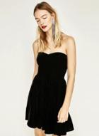 Oasap Fashion Strapless Short Flare Velvet Dress