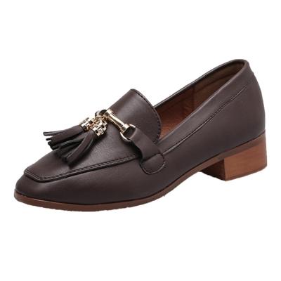 Oasap Vintage Square Toe Block Heels Slip-on Tassel Loafers