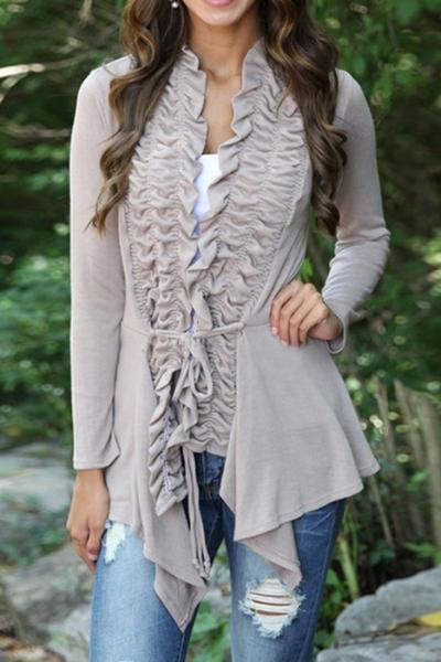 Oasap Chic Flouncing Front Asymmetrical Coat