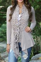 Oasap Chic Flouncing Front Asymmetrical Coat