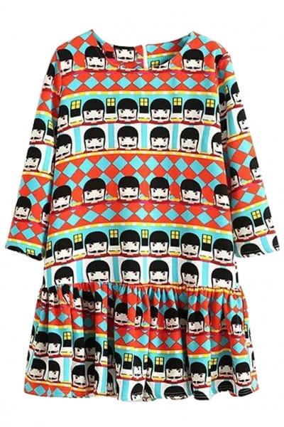 Oasap Cartoon Mustache Man Print Mini Dress