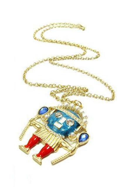 Oasap Rhinestone Inlaid Indian Figure Pendant Necklace