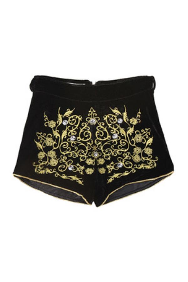 Oasap Gold-tone Embroidered Velvet Shorts