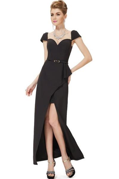 Oasap Cap Sleeve V-neck Slit Ladies Long Evening Dress