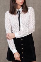 Oasap Sweet Hollow Out Lace Button Down Tie Shirt