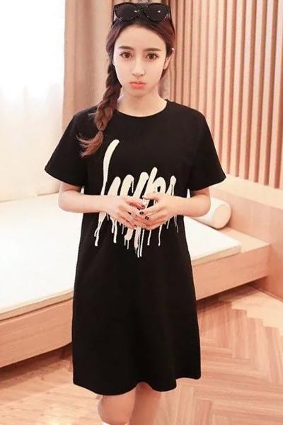 Oasap Fashion Letter Graphic Short Sleeve T-shirt Dress
