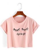 Oasap Fashion Short Sleeve Eyelash Printed Cropped Tee