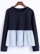Oasap Color Splicing Long Sleeve Blouses